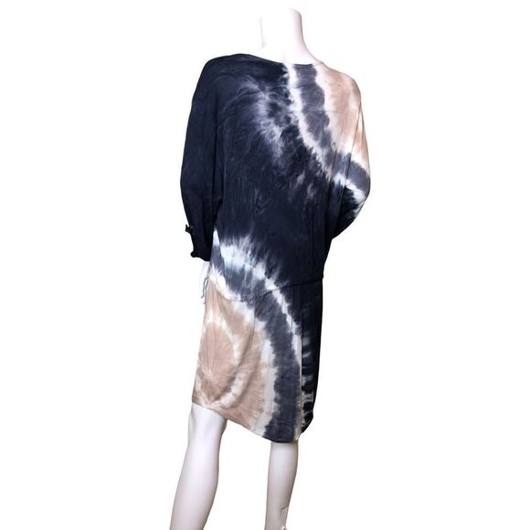 Young Fabulous & Broke Tie Dye Mini Dress Small Soft Blue Beige Cinch Tie Waist - Picture 3 of 9